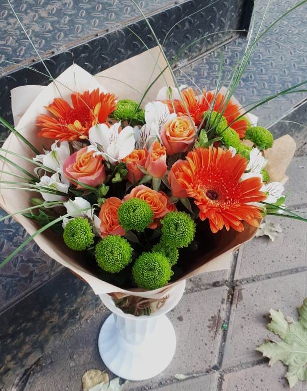 Букет цветов из: Герберы, Хризантемы, Альстромерии и Розы в Любимовке