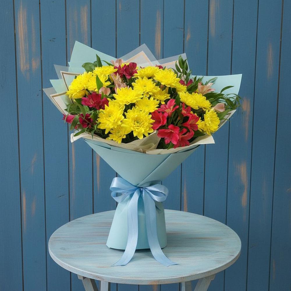 Букет цветов из: Альстромерии и Хризантемы в Любимовке