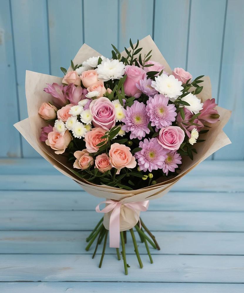Букет цветов из: Хризантемы, Розы и Альстромерии в Любимовке