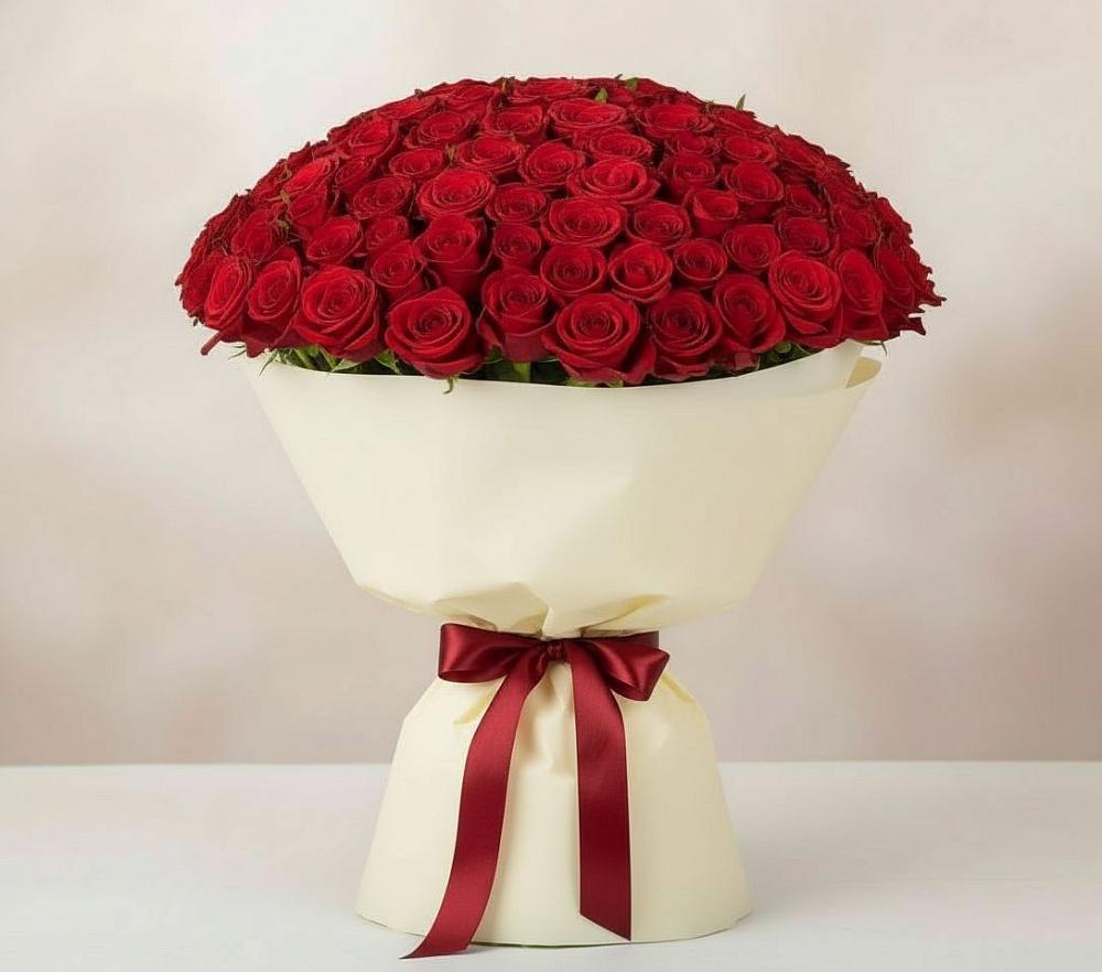 Букет 101 Красная роза Милано в Любимовке