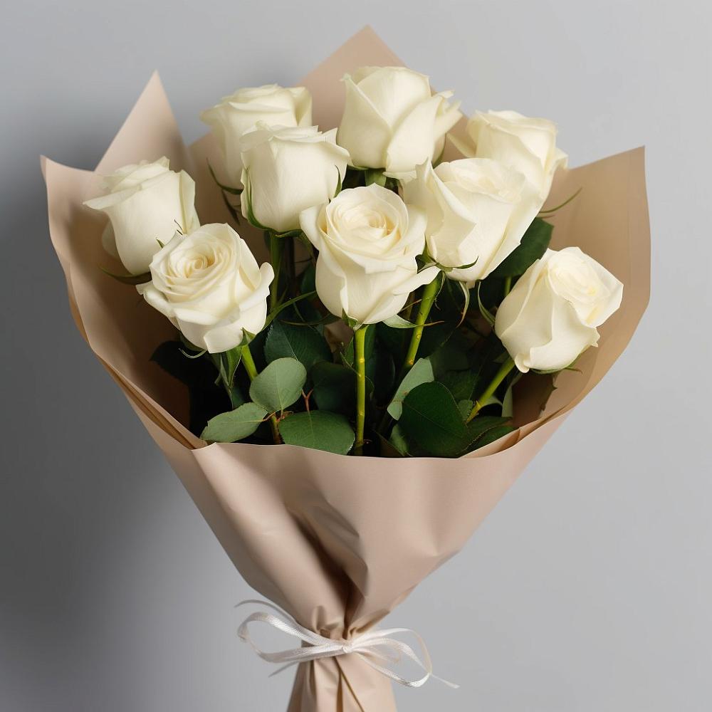 Букет 9 Белых роз Эдлесс Лав в Любимовке