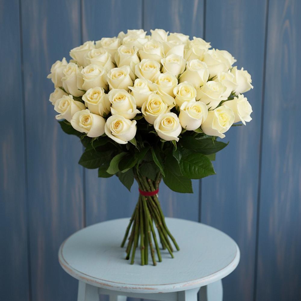 Букет 51 Белая роза Эдлесс Лав в Любимовке