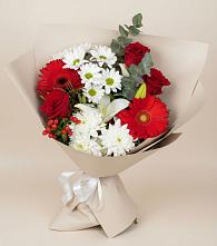 Букет цветов из:  Розы, Хризантемы, Герберы и Лилии в Любимовке
