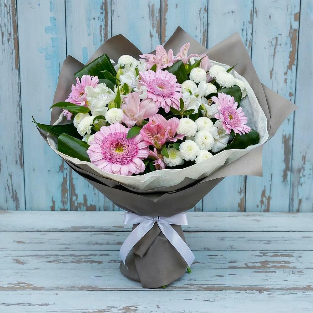Букет цветов из: Герберы, Альстромерии и Хризантемы в Любимовке