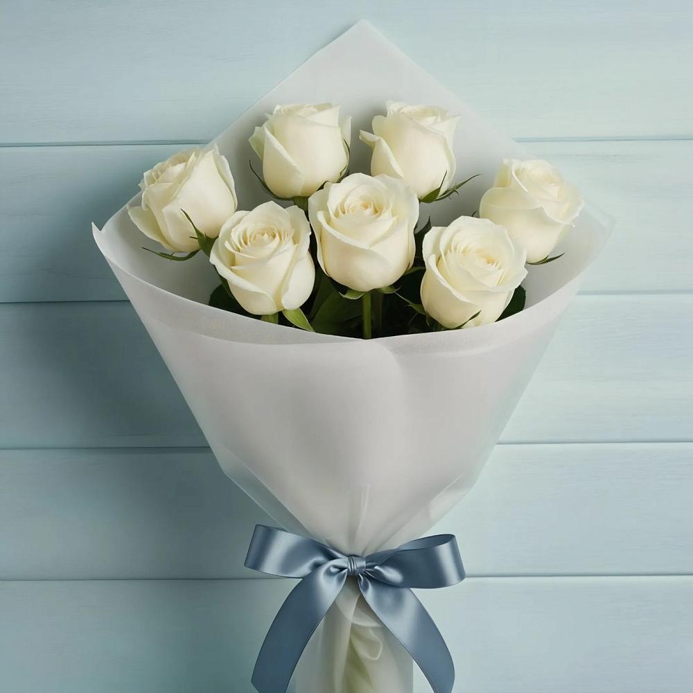 Букет 7 Белых роз Эдлесс Лав в Любимовке